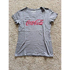Coca Cola Women's Large Gray V Neck Short Sleeve Stretch Classic Made in USA